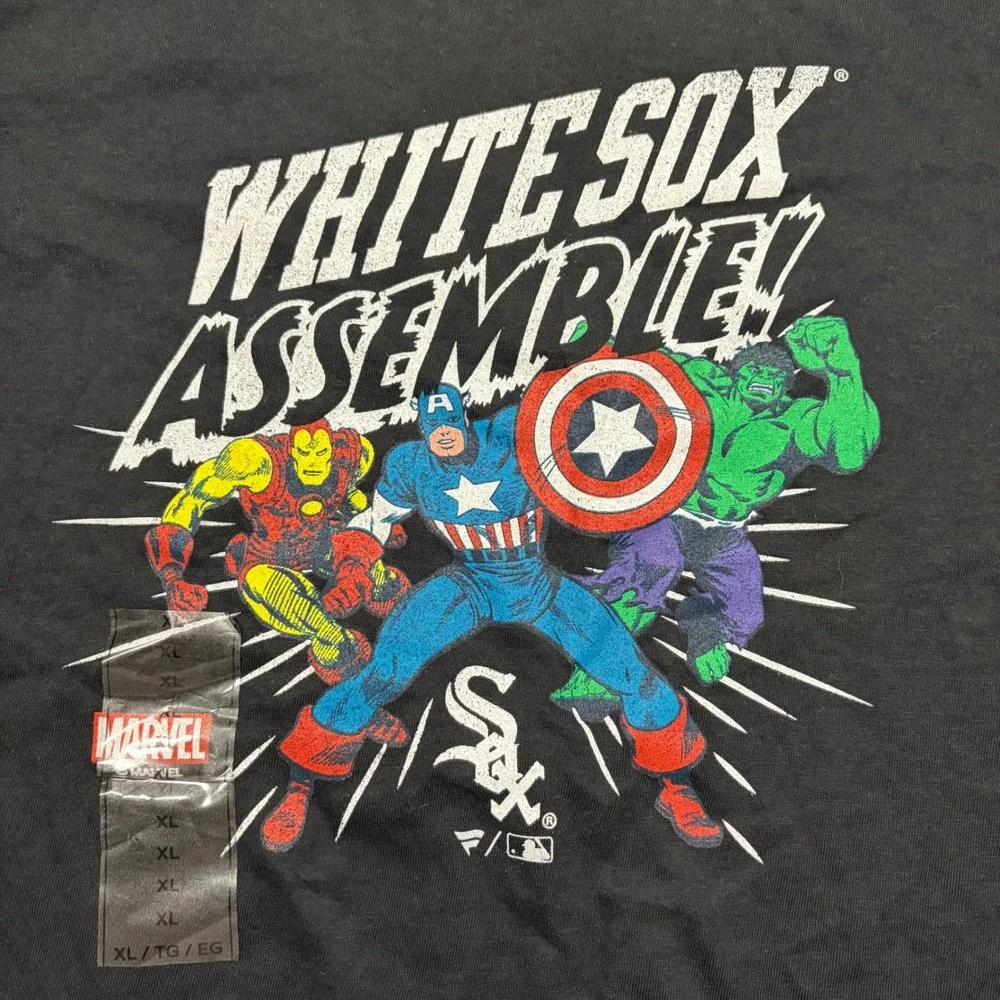 Fanatics Marvel Chicago White Sox Assemble T-Shirt Boy Youth XL Black MLB ws